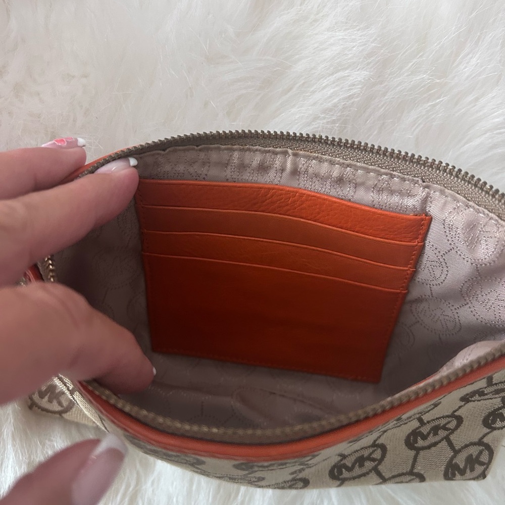 Michael Kors Tan and Orange Logo Wristlet - Picture 9 of 10